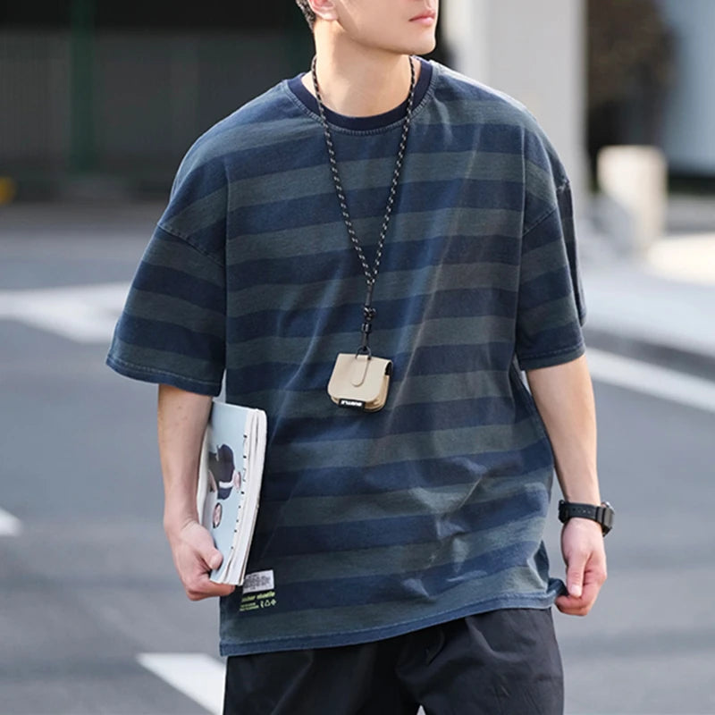 Outdoor Gear Vintage Striped T Shirt Men's Casual Short Sleeve Tee - Korean Streetwear Outdoor Gear Vintage Striped T Shirt Men's Casual Short Sleeve Tee - Korean Streetwear