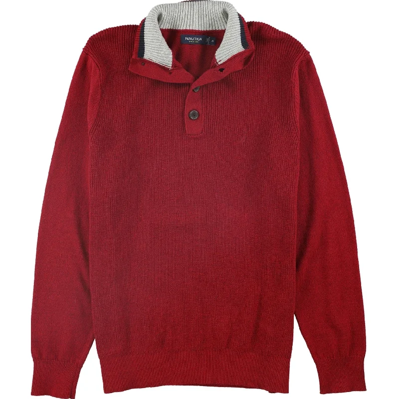 Nautica Mens Solid Knit Pullover Sweater, Red, Medium