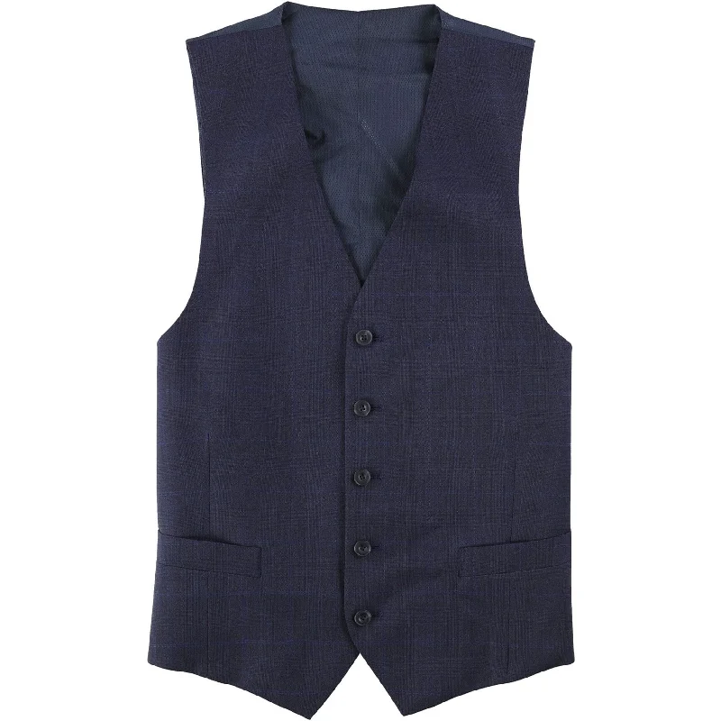 Easy Fashion Michael Kors Mens Tonal Plaid Five Button Vest, Blue, 46 Regular