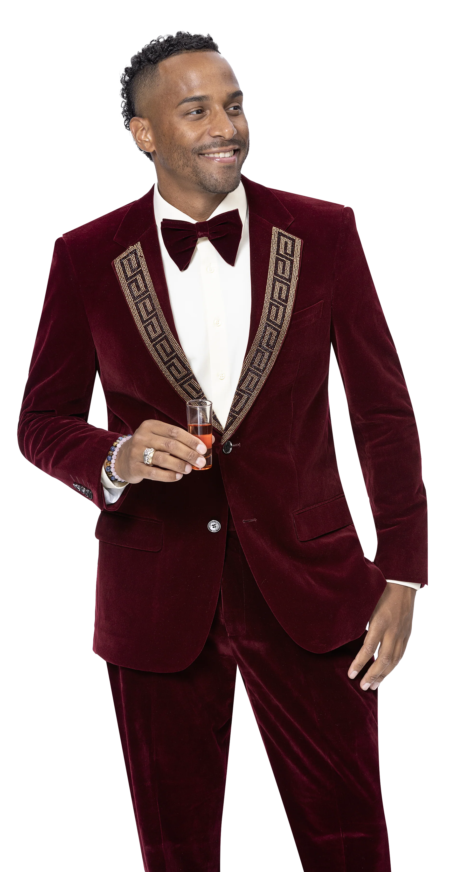 Burgundy Two Piece Velvet Fashion Suit JP110