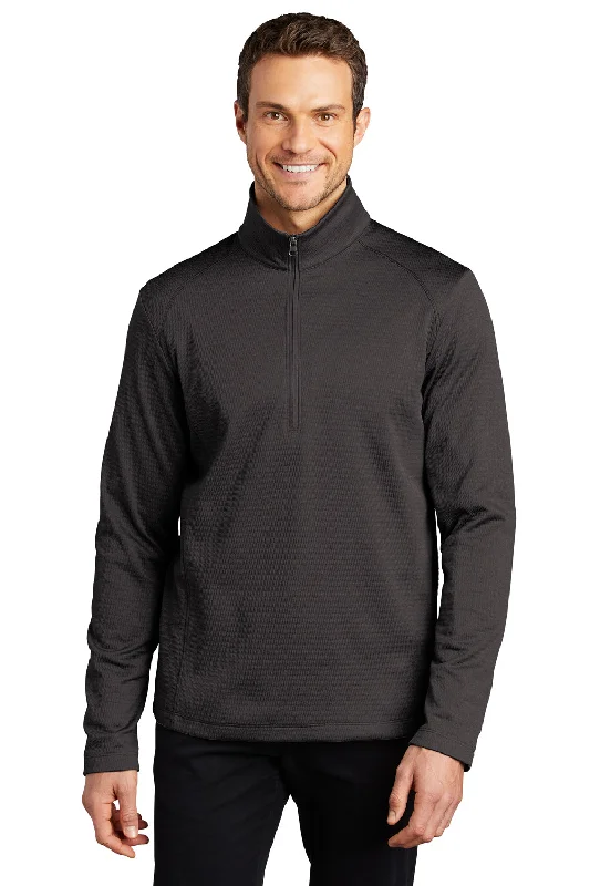 Port Authority Mens Diamond Fleece 1/4 Zip Sweatshirt - Heather Dark Charcoal Grey - Closeout