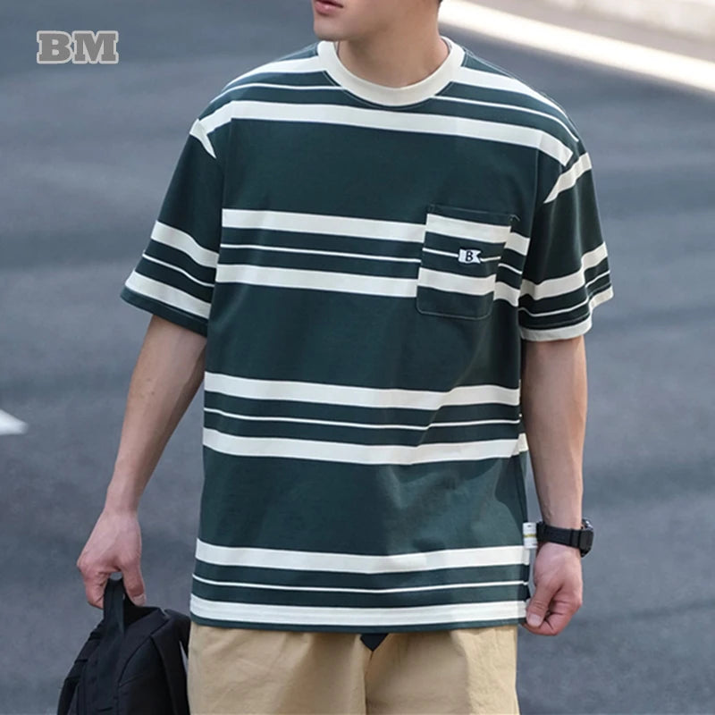 Versatile Wardrobe Japanese Streetwear Striped T-Shirt - Casual Short Sleeve Tee