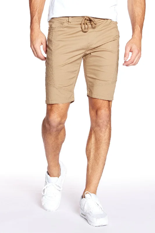 Simple Styles CASH - Mens Ripstop Moto Stitch Short - Beige