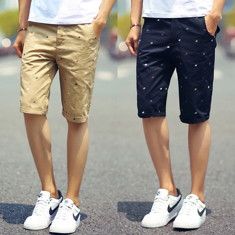 Retro Style brand mens shorts print casual Men's shorts fashion cotton shorts shorts khaki white green