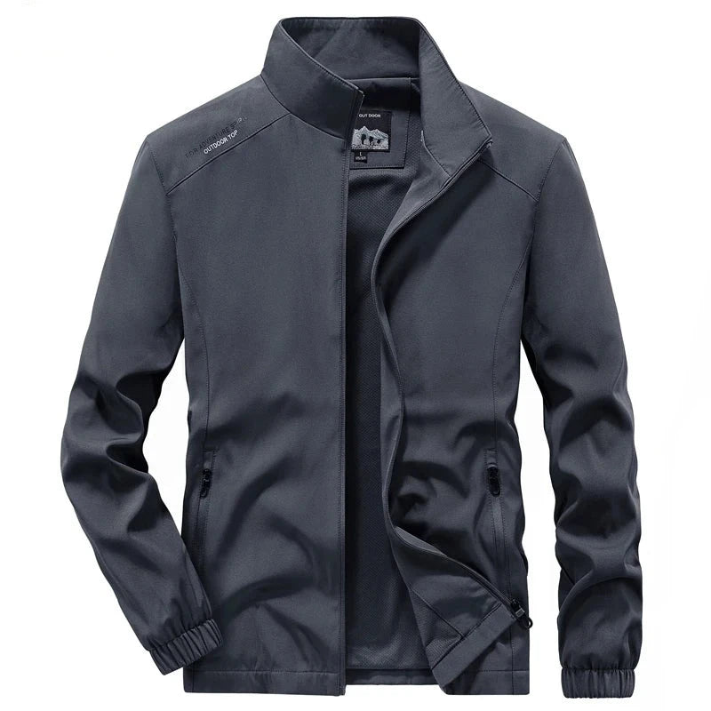 Stylish Looks Men's Polyester Stand Collar Long Sleeves Windbreaker Jacket