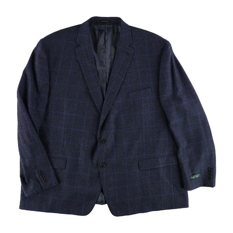 All-Day Wear Ralph Lauren Mens Plaid Two Button Blazer Jacket, Blue, 40 Long