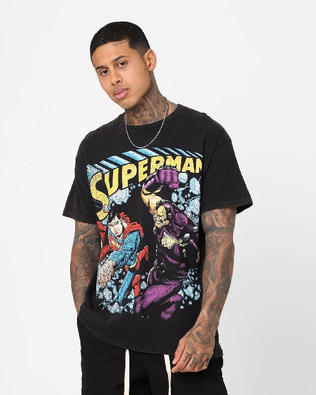 Cool Casuals Goat Crew X DC Superman Versus Vintage T-Shirt Black Wash