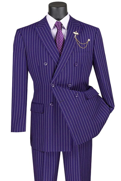 Simple Outfits Symphony Collection: Purple 2 Piece Pinstripe Double Breasted Regular Fit Suit Simple Outfits Symphony Collection: Purple 2 Piece Pinstripe Double Breasted Regular Fit Suit