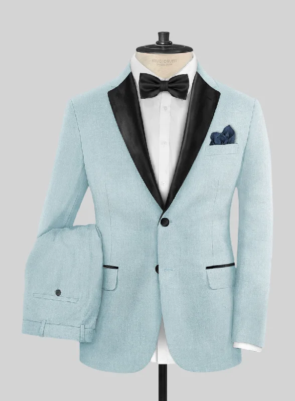 Casual Denim Napolean Stretch Coral Blue Wool Tuxedo Suit