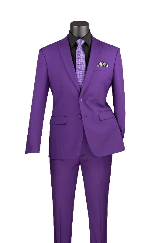 Active Wear Vintagevo Collection: Purple 2 Piece Solid Color Single Breasted Slim Fit Suit Active Wear Vintagevo Collection: Purple 2 Piece Solid Color Single Breasted Slim Fit Suit