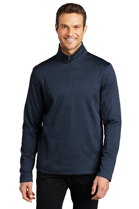 Port Authority Mens Diamond Fleece 1/4 Zip Sweatshirt - Heather Dress Blue Navy - Closeout