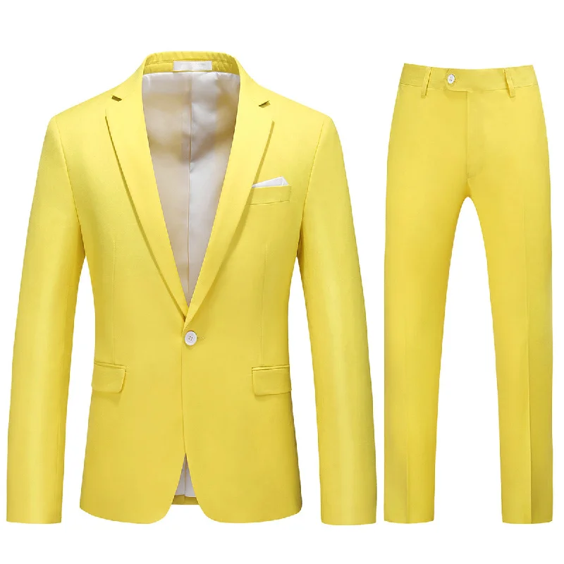 2-Piece Slim Fit Simple Designed Yellow Suit