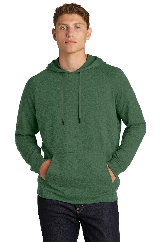 Sport-Tek Mens French Terry Hooded Sweatshirt Hoodie w/ Pouch Pocket - Heather Forest Green