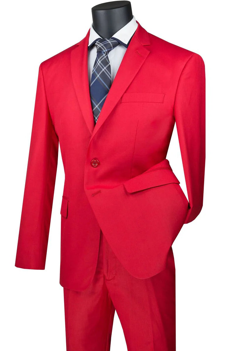 Cool Casuals Vintagevo Collection: Red 2 Piece Solid Color Single Breasted Slim Fit Suit Cool Casuals Vintagevo Collection: Red 2 Piece Solid Color Single Breasted Slim Fit Suit