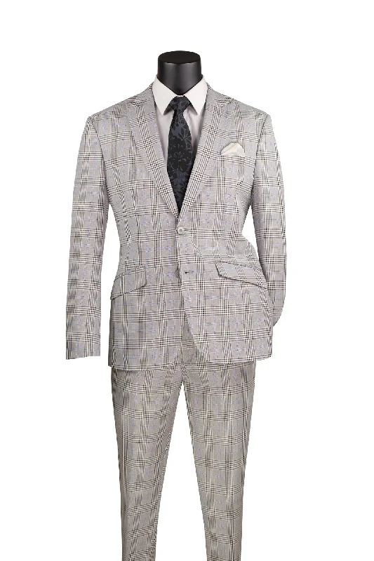 Moderno Collection: Grey 2 Piece Glen Plaid Single Breasted Slim Fit Suit