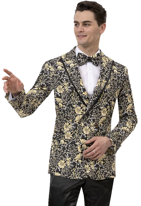 Sporty Wardrobe Black & Gold Floral Print Fashion Blazer J160