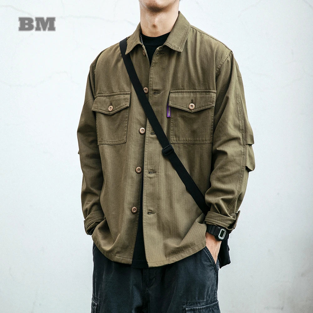 Everyday Comfort Japanese Streetwear Long Sleeve Shirt Men Casual Cargo Coat