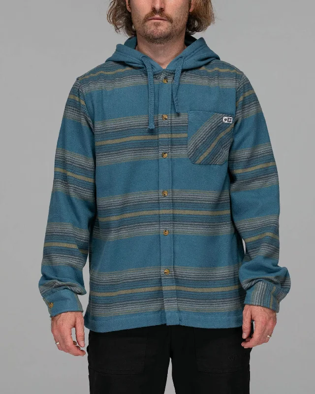Casual Knitwear Outback Hooded L/S Flannel - Steel Blue