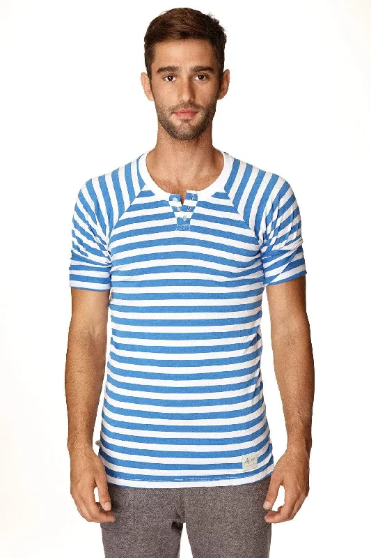 Street Gear Nautical Raglan Resort Henley Tee (Blue & White Stripe)