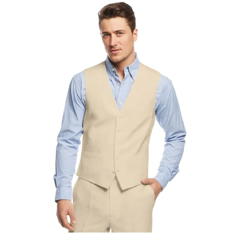 Cool Casuals I-N-C Mens Smith Linen Blend Five Button Vest, Beige, Small (Regular)