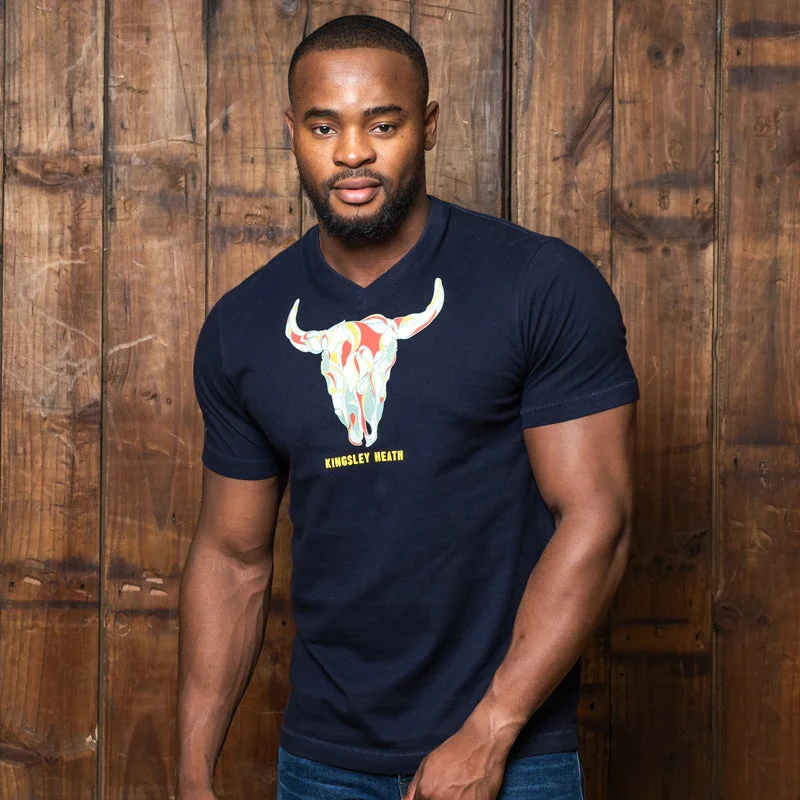 Premium Fabric Retro Skull V-Neck Tee Midnight