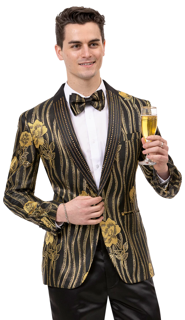 Casual Outfit Black & Gold Floral Print Fashion Blazer J154