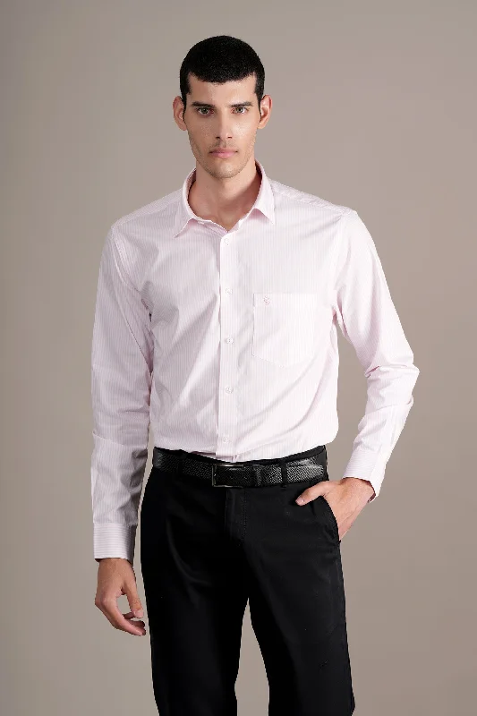 Practical Clothing Men's Pink Striped Full Sleeves Formal Shirt