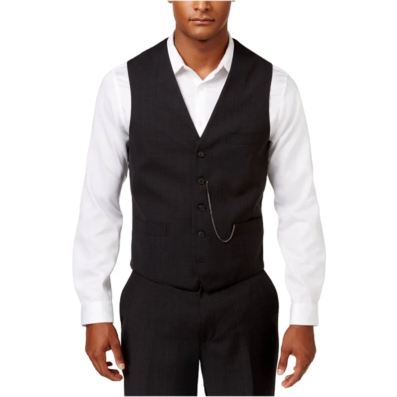 Minimalist Style I-N-C Mens Jace Slim Plaid Five Button Vest