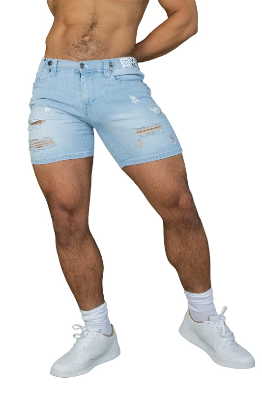 Sports Pants HOMAR Ice Blue Short with RIPS