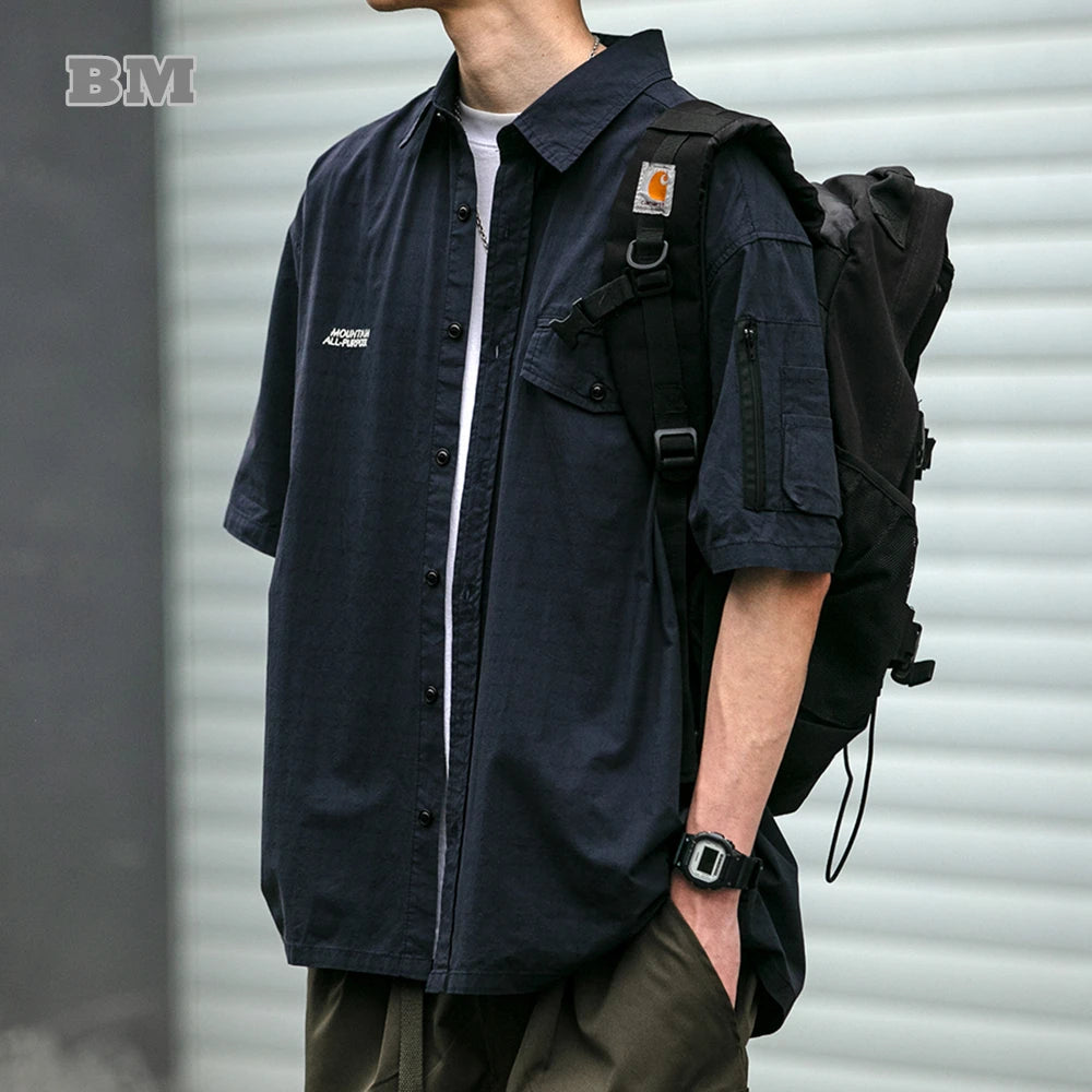 Smart Wear Japanese Streetwear Vintage Casual Shirt - Loose Couple Short Sleeve Thin Tee Tops