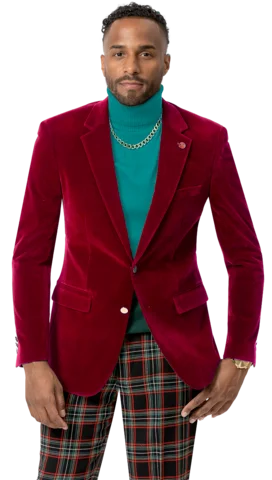 Relaxed Wear Red Solid Velvet Blazer J134