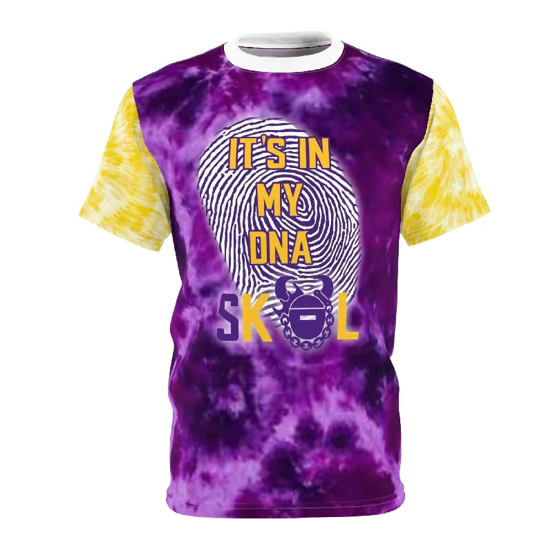 Lounge Wear Unisex Cut & Sew Tee - Purple/Gold Tie-Dye - It's in my DNA