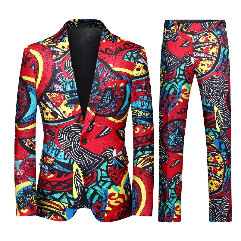 Lightweight Gear 2-Piece Men's One-Button Ethnic Style Print Suit