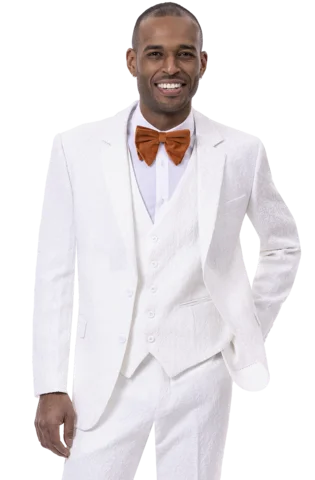 All-Purpose Wear White Solid Textured Tone On Tone Three Piece Fashion Suit M2763