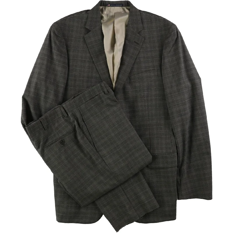 Hart Schaffner Marx Mens Plaid Two Button Formal Suit, Brown, 44 Long / 38W x UnfinishedL