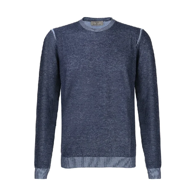Basic Fashion McKINNON & CO X FERRANTE Crew Neck Cotton Long Sleeve Shirt BLUE