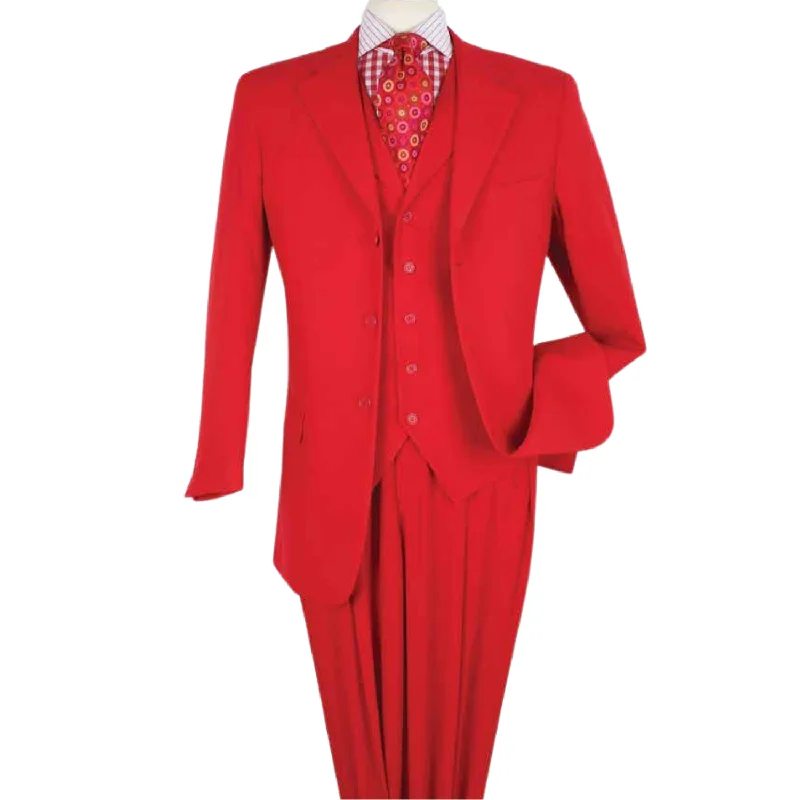 Laid-Back Style Red Three Piece Long Fit Fashion Suit P800