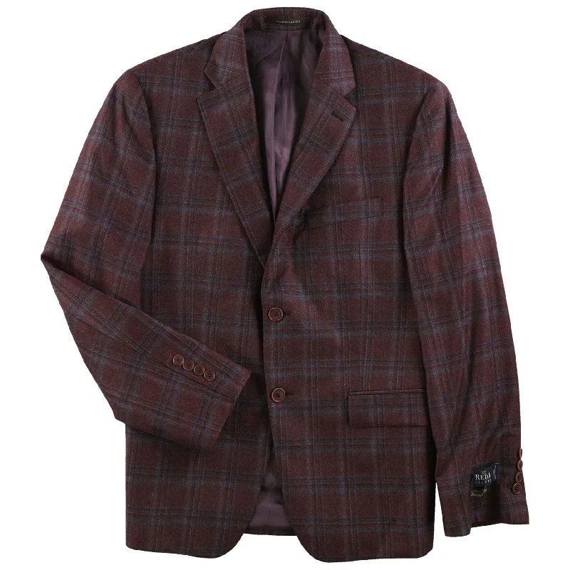 Modern Style Tasso Elba Mens Plaid Felt Two Button Blazer Jacket, Purple, 38 Short
