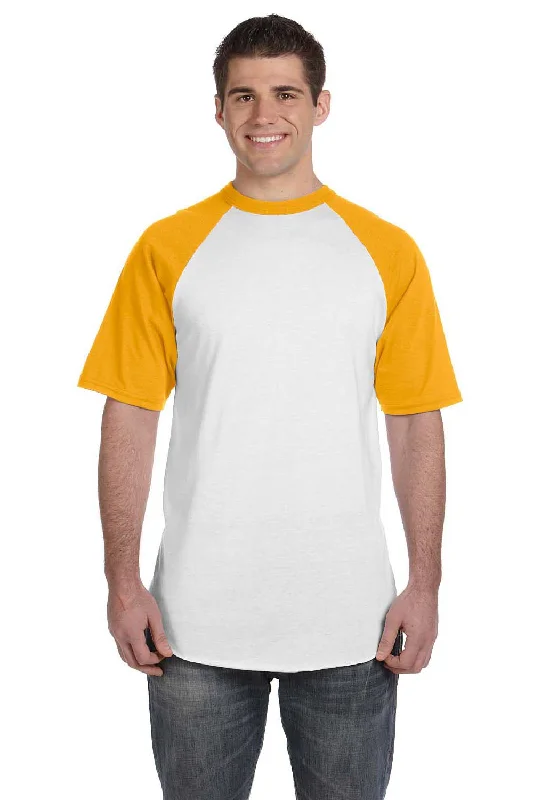 Urban Outfits Augusta Sportswear Mens Short Sleeve Crewneck T-Shirt - White/Gold