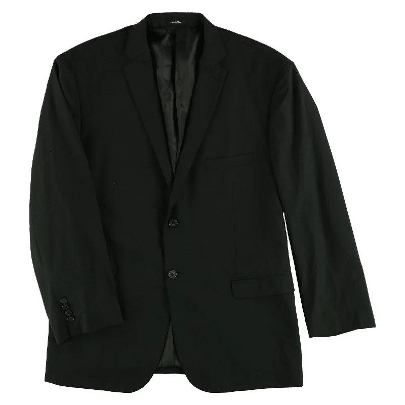 Karako Mens Solid Two Button Blazer Jacket, Black, 48 Regular