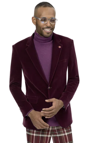 Smart Casual Burgundy Solid Velvet Blazer J134