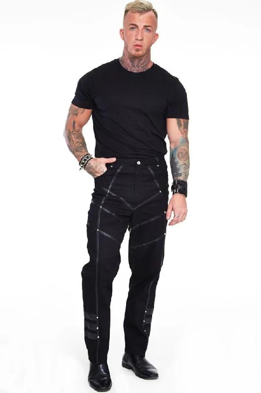 Soft Fabrics Black Trouser with Leather Contrast