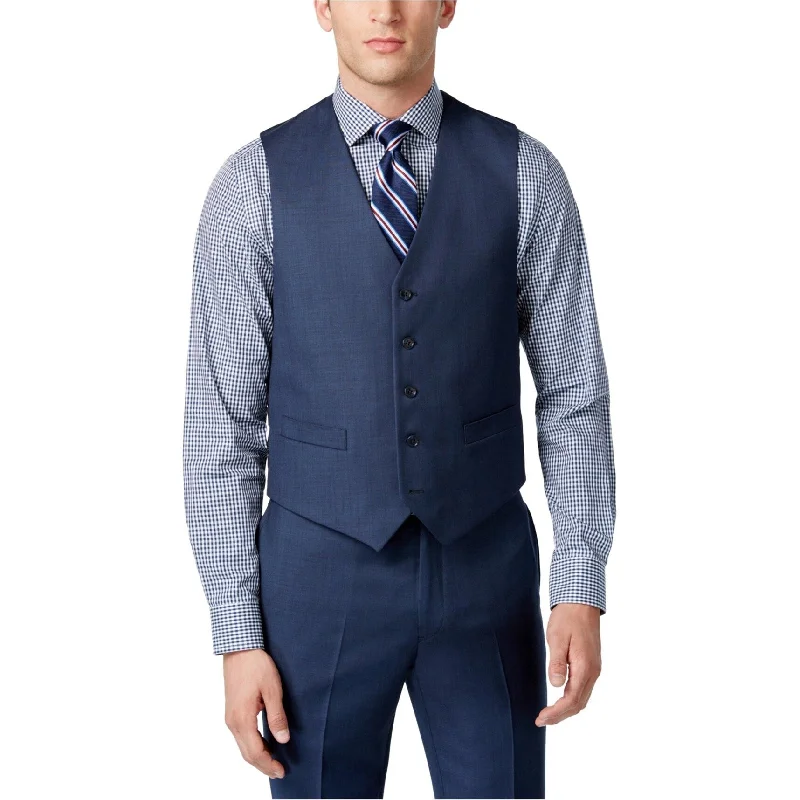 Tommy Hilfiger Mens Sharkskin Slim-Fit Five Button Vest, Blue, X-Small (Regular)