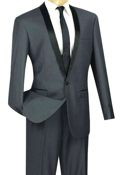 Essential Wardrobe Rowling Collection: Slim Fit Tuxedo with Narrow Shawl Collar In Heather Grey Essential Wardrobe Rowling Collection: Slim Fit Tuxedo with Narrow Shawl Collar In Heather Grey