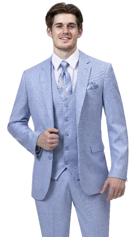 Sky Blue Three Piece Regular Fit Fashion Suit M18022