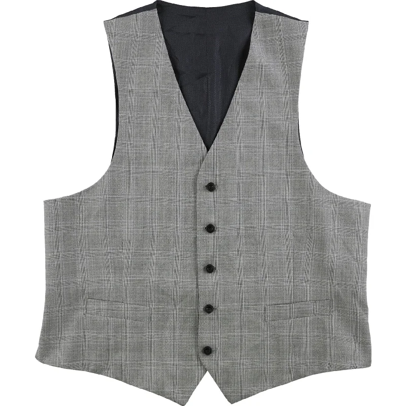 Essential Wardrobe Michael Kors Mens Plaid Five Button Vest, Grey, 46 Long