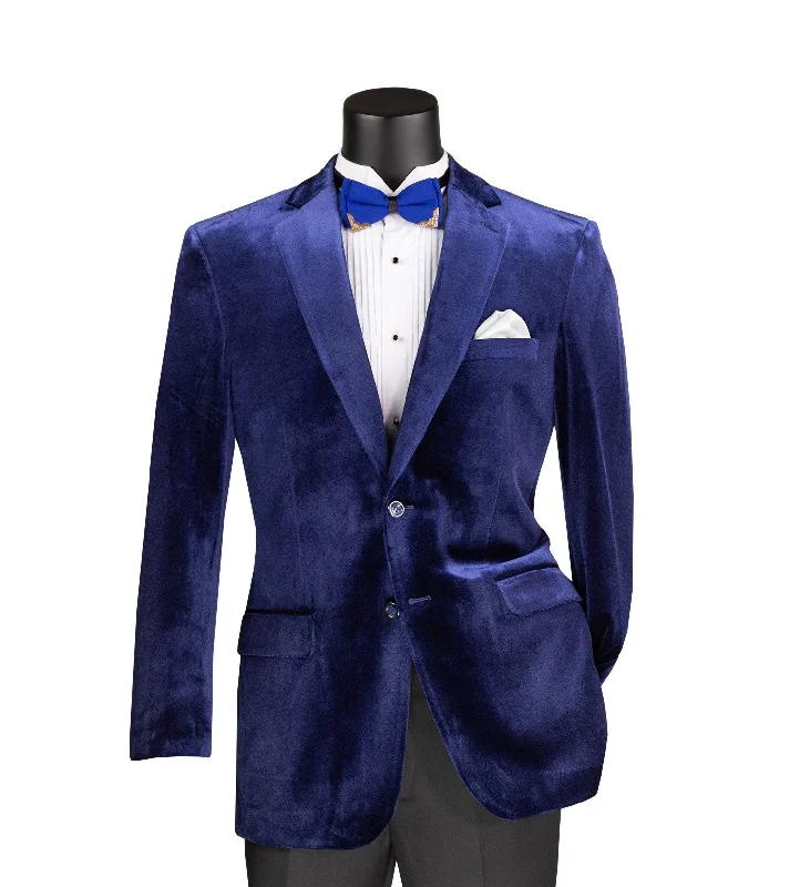 Sporty Look Countess Collection: Sapphire Velvet Solid Color Single Breasted Regular Fit Blazer Sporty Look Countess Collection: Sapphire Velvet Solid Color Single Breasted Regular Fit Blazer