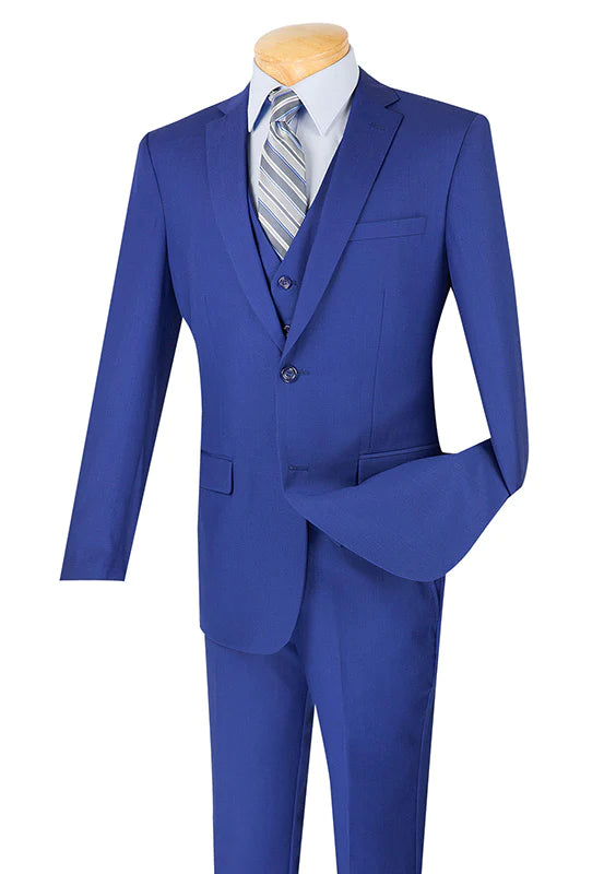 Formalita Collection: Twilight Blue 3 Piece Solid Color Single Breasted Slim Fit Suit