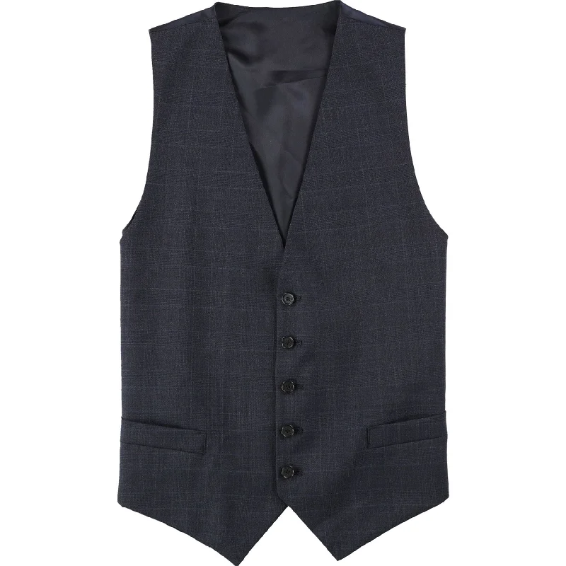 Versatile Wardrobe Tommy Hilfiger Mens Plaid Five Button Vest, Blue, 42 Short