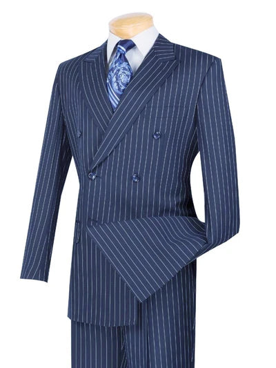 Laid-Back Wear Symphony Collection: Blue 2 Piece Pinstripe Double Breasted Regular Fit Suit Laid-Back Wear Symphony Collection: Blue 2 Piece Pinstripe Double Breasted Regular Fit Suit